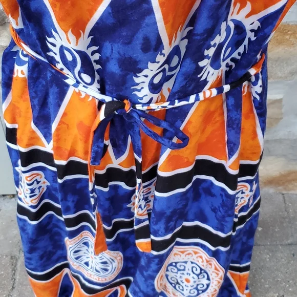VINTAGE CARIBBEAN GIRL USA DRESS L ORANGE BLUE SUNDRESS LONG BEACH - Picture 8 of 9